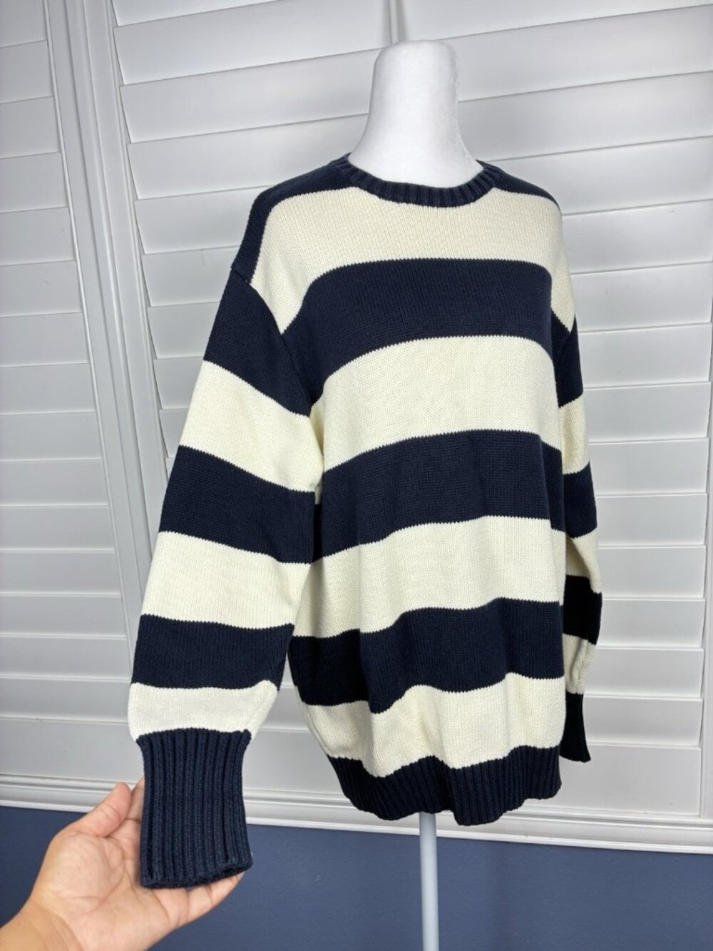 Brandy Melville Women’s Navy Cream Striped Oversized Cotton Knit Sweater